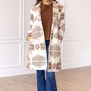 South West Aztec  Faux Wool  Pea Coat Size XL